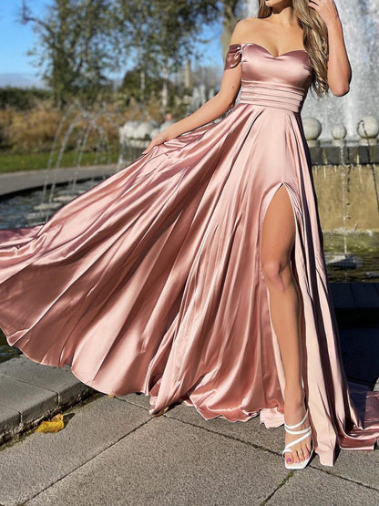 Women's Dresses One-Shoulder Split Swing Dress - Maxi Dresses - Instastyled | Online Fashion Free Shipping Clothing, Dresses, Tops, Shoes - 25/08/2022 - Color_Pink - Color_Red