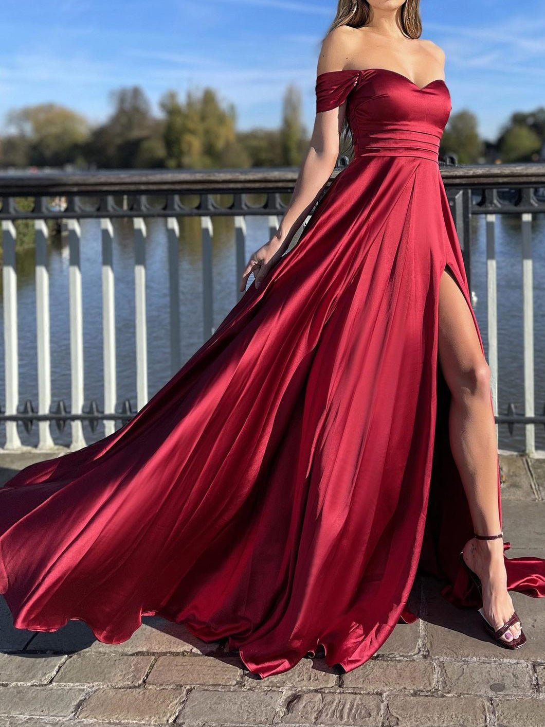 Women's Dresses One-Shoulder Split Swing Dress - Maxi Dresses - Instastyled | Online Fashion Free Shipping Clothing, Dresses, Tops, Shoes - 25/08/2022 - Color_Pink - Color_Red