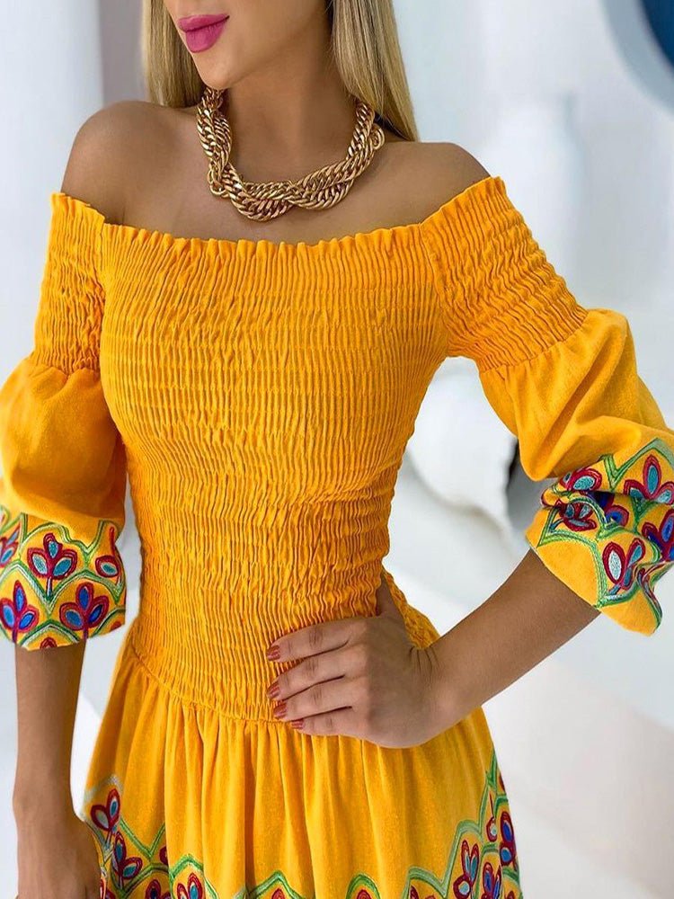 Women's Dresses One-Shoulder Vintage Print Dress - Maxi Dresses - Instastyled | Online Fashion Free Shipping Clothing, Dresses, Tops, Shoes - 15/02/2022 - color-gold - Color_Gold