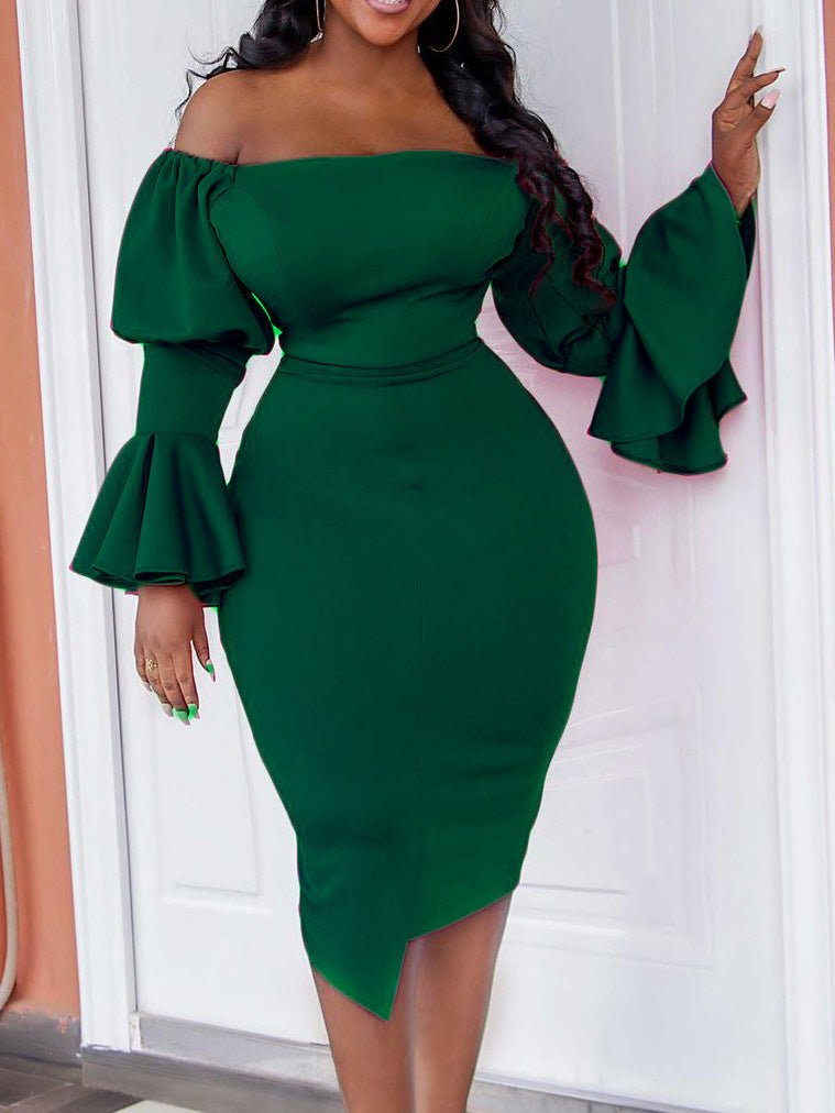 Women's Dresses One Word Collar Flared Sleeve Bodycon Dresses - Midi Dresses - Instastyled | Online Fashion Free Shipping Clothing, Dresses, Tops, Shoes - 04/03/2022 - 40-50 - Bodycon Dresses