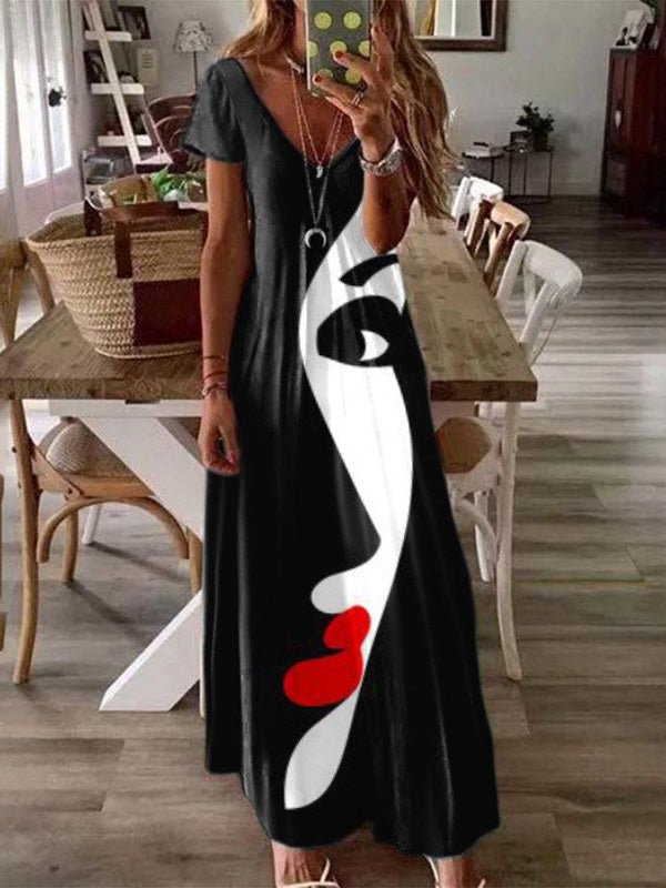 Women's Dresses Personalized Art Print V-Neck Short Sleeve Dress - Maxi Dresses - Instastyled | Online Fashion Free Shipping Clothing, Dresses, Tops, Shoes - 11/03/2022 - 30-40 - color-black