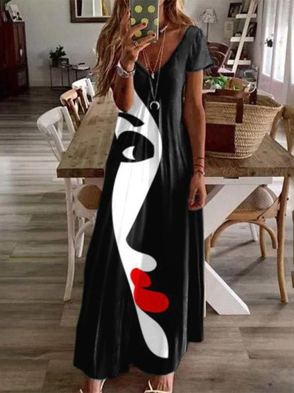 Women's Dresses Personalized Art Print V-Neck Short Sleeve Dress - Maxi Dresses - Instastyled | Online Fashion Free Shipping Clothing, Dresses, Tops, Shoes - 11/03/2022 - 30-40 - color-black