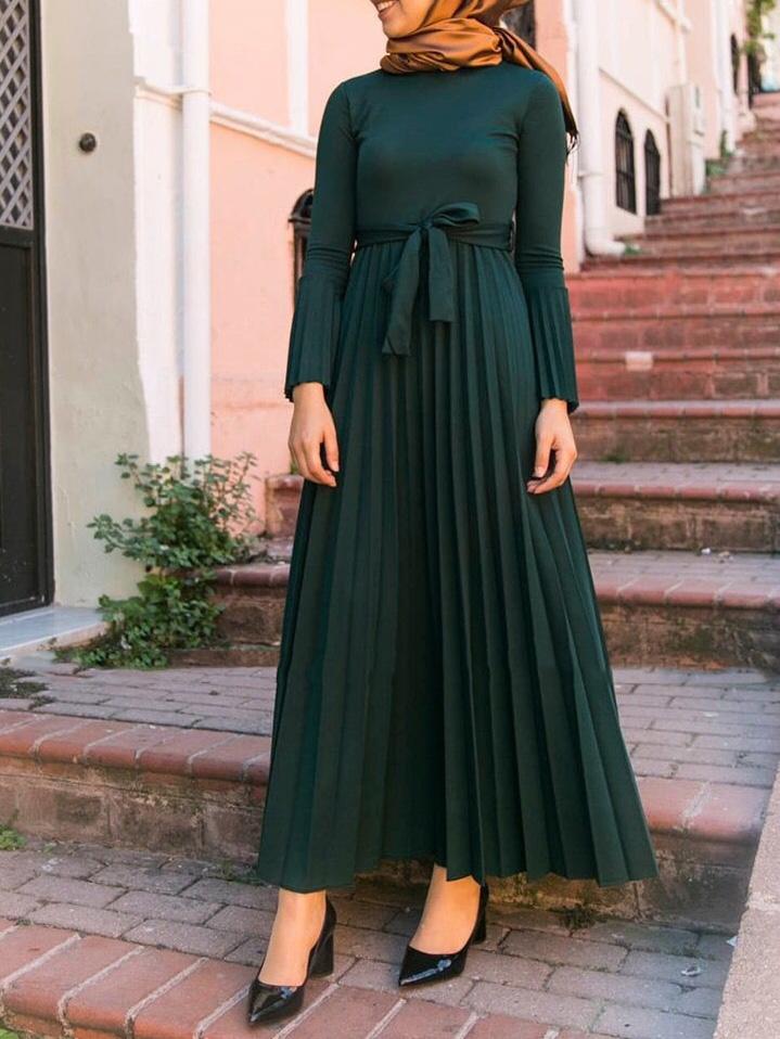 Women's Dresses Pleated Belted Flare Long Sleeve Dress - Maxi Dresses - Instastyled | Online Fashion Free Shipping Clothing, Dresses, Tops, Shoes - 08/12/2021 - 40-50 - color-black