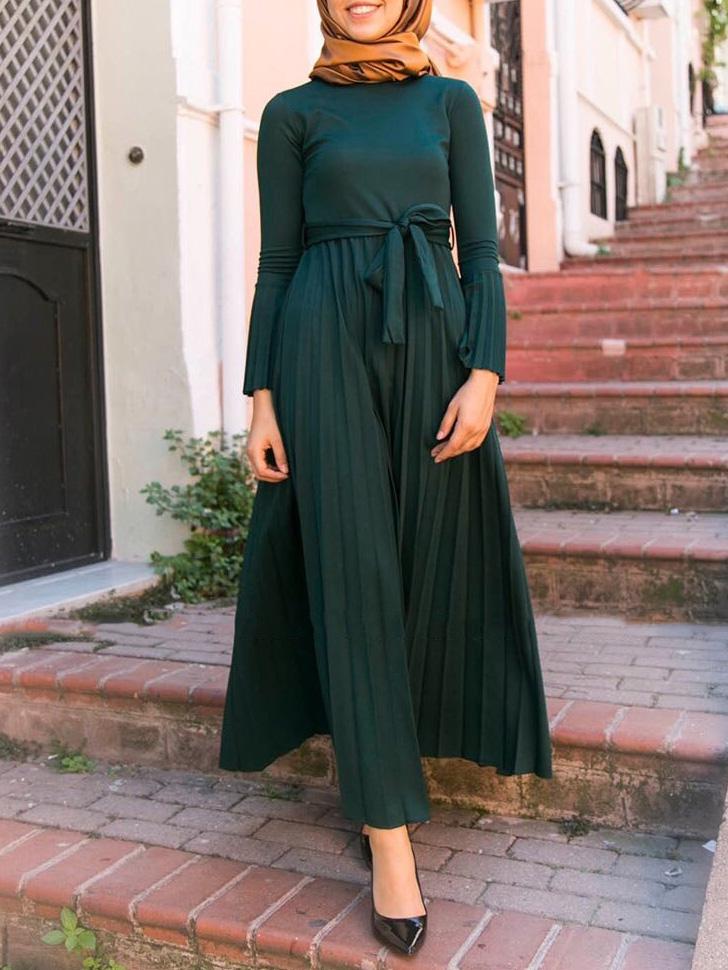 Women's Dresses Pleated Belted Flare Long Sleeve Dress - Maxi Dresses - Instastyled | Online Fashion Free Shipping Clothing, Dresses, Tops, Shoes - 08/12/2021 - 40-50 - color-black