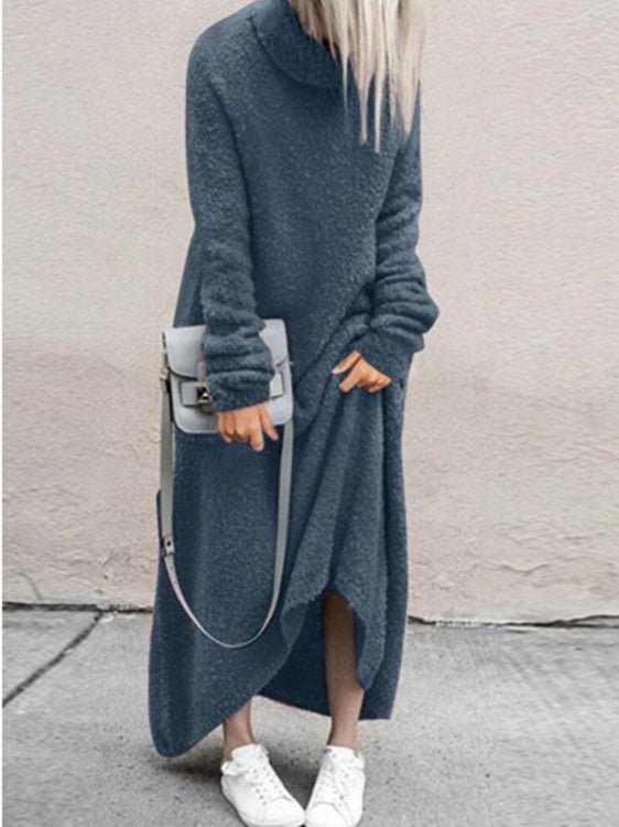 Women's Dresses Plush Solid Turtleneck Long Sleeve Dress - Maxi Dresses - Instastyled | Online Fashion Free Shipping Clothing, Dresses, Tops, Shoes - 23/08/2022 - 30-40 - casual-dresses