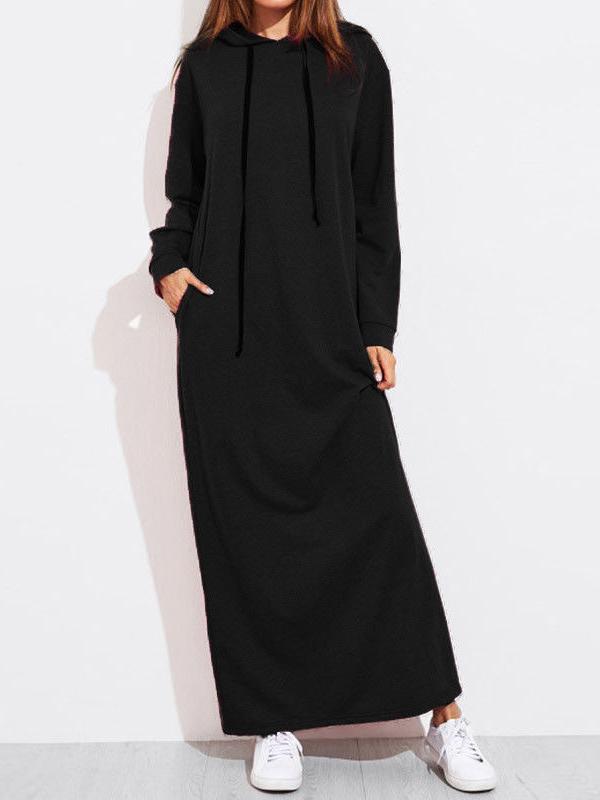 Women's Dresses Pocket Long Sleeve Hooded Maxi Dress - Maxi Dresses - INS | Online Fashion Free Shipping Clothing, Dresses, Tops, Shoes - 20-30 - 20/10/2021 - Casual Dresses