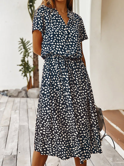 Women's Dresses Polka Dot Print Belted Short Sleeve Dress - Maxi Dresses - Instastyled | Online Fashion Free Shipping Clothing, Dresses, Tops, Shoes - 07/05/2022 - 30-40 - color-black