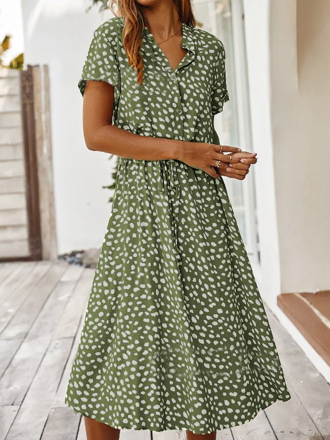 Women's Dresses Polka Dot Print Belted Short Sleeve Dress - Maxi Dresses - Instastyled | Online Fashion Free Shipping Clothing, Dresses, Tops, Shoes - 07/05/2022 - 30-40 - color-black