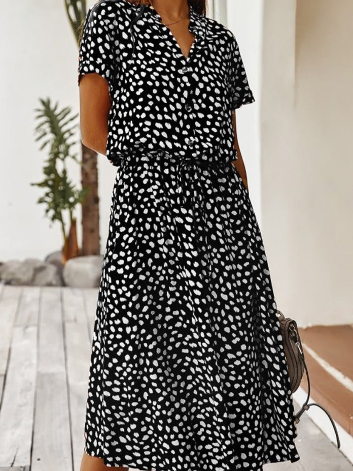 Women's Dresses Polka Dot Print Belted Short Sleeve Dress - Maxi Dresses - Instastyled | Online Fashion Free Shipping Clothing, Dresses, Tops, Shoes - 07/05/2022 - 30-40 - color-black