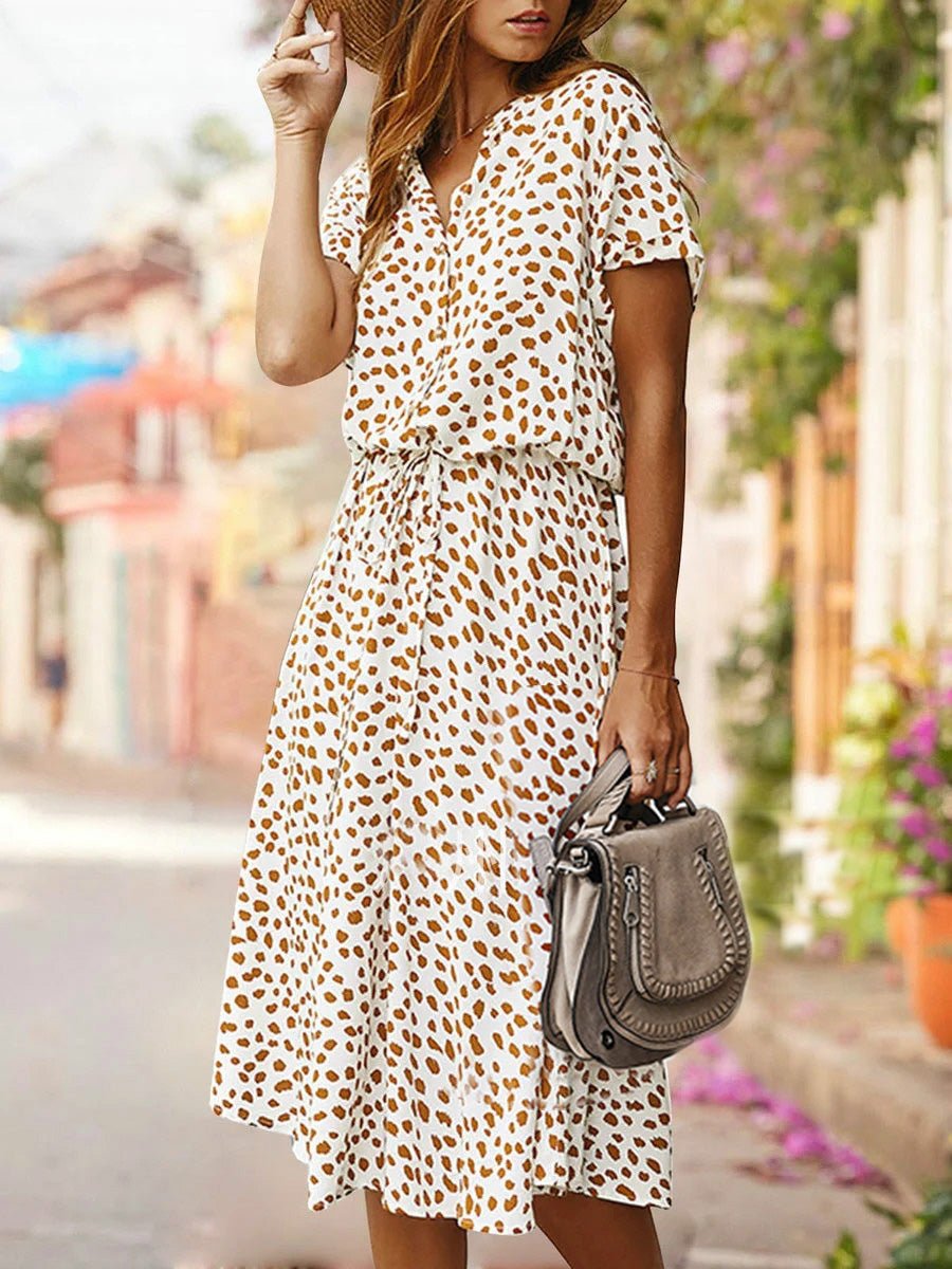 Women's Dresses Polka Dot Print Belted Short Sleeve Dress - Maxi Dresses - Instastyled | Online Fashion Free Shipping Clothing, Dresses, Tops, Shoes - 07/05/2022 - 30-40 - color-black