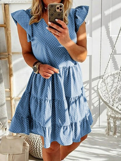 Women's Dresses Polka Dot Print V-Neck Ruffle Mini Dress - Mini Dresses - Instastyled | Online Fashion Free Shipping Clothing, Dresses, Tops, Shoes - 20/06/2022 - 30-40 - color-blue