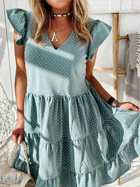 Women's Dresses Polka Dot Print V-Neck Ruffle Mini Dress - Mini Dresses - Instastyled | Online Fashion Free Shipping Clothing, Dresses, Tops, Shoes - 20/06/2022 - 30-40 - color-blue