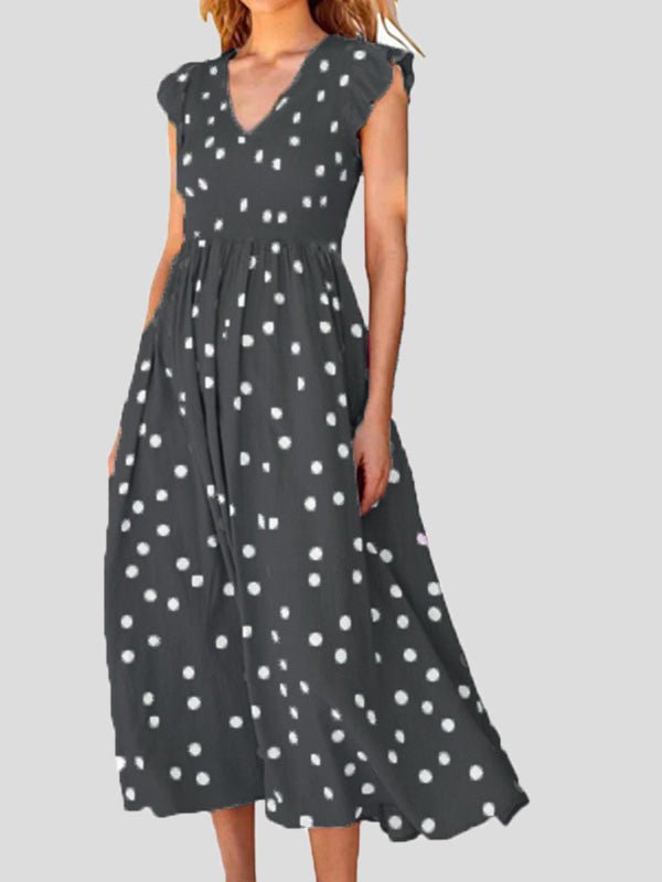 Women's Dresses Polka Dot Print V-Neck Short Sleeve Dress - Maxi Dresses - Instastyled | Online Fashion Free Shipping Clothing, Dresses, Tops, Shoes - 28/02/2022 - 30-40 - color-black