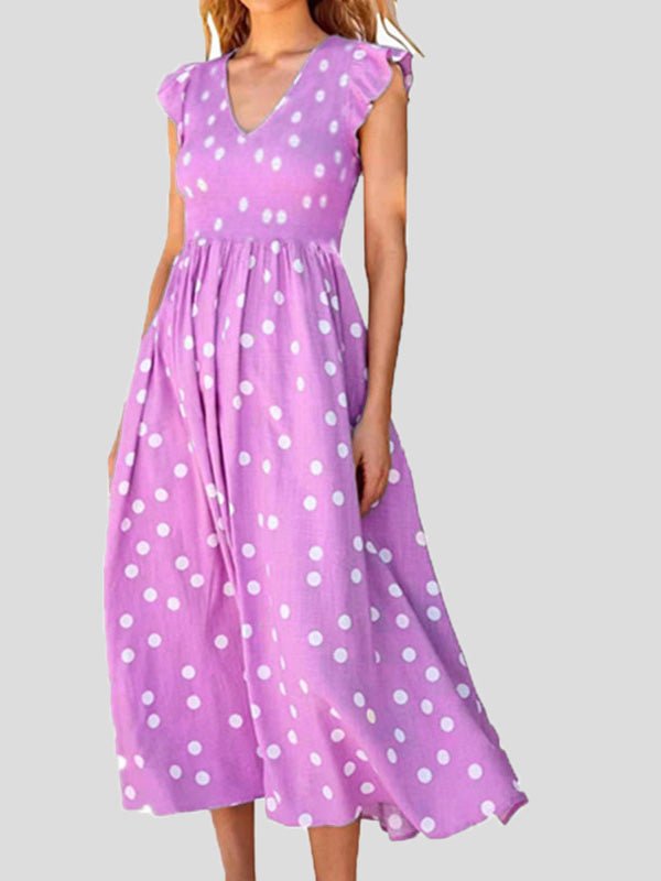 Women's Dresses Polka Dot Print V-Neck Short Sleeve Dress - Maxi Dresses - Instastyled | Online Fashion Free Shipping Clothing, Dresses, Tops, Shoes - 28/02/2022 - 30-40 - color-black