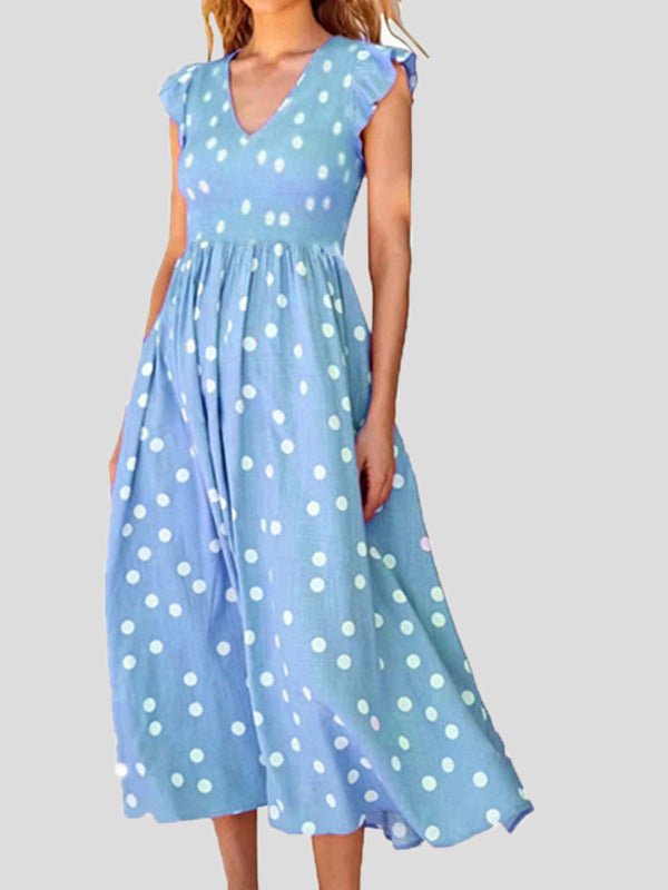 Women's Dresses Polka Dot Print V-Neck Short Sleeve Dress - Maxi Dresses - Instastyled | Online Fashion Free Shipping Clothing, Dresses, Tops, Shoes - 28/02/2022 - 30-40 - color-black