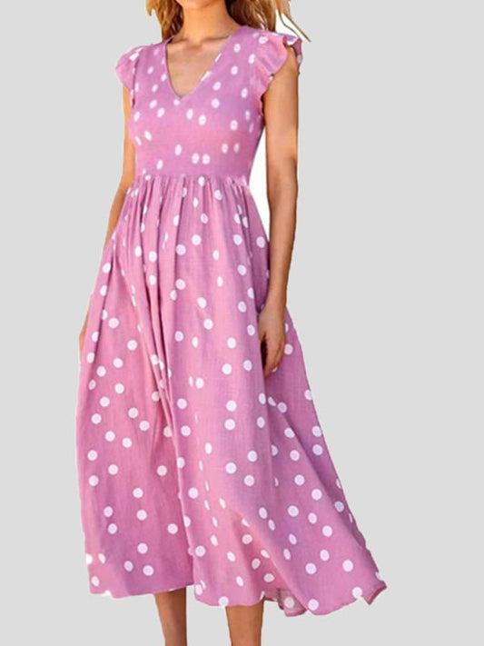 Women's Dresses Polka Dot Print V-Neck Short Sleeve Dress - Maxi Dresses - Instastyled | Online Fashion Free Shipping Clothing, Dresses, Tops, Shoes - 28/02/2022 - 30-40 - color-black