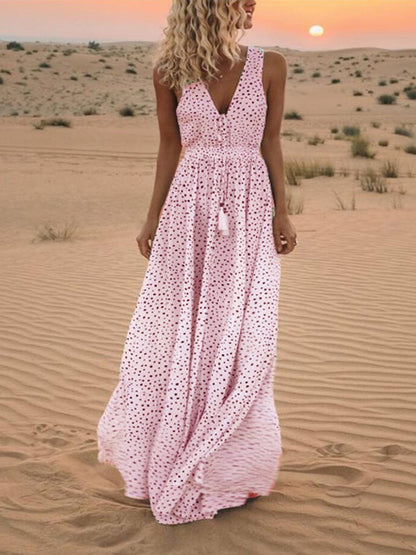 Women's Dresses Polka Dot Print V-Neck Sleeveless Dress - Maxi Dresses - Instastyled | Online Fashion Free Shipping Clothing, Dresses, Tops, Shoes - 29/06/2022 - 30-40 - color-pink