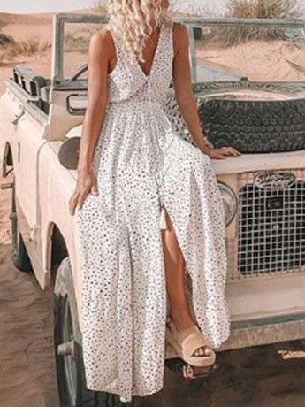 Women's Dresses Polka Dot Print V-Neck Sleeveless Dress - Maxi Dresses - Instastyled | Online Fashion Free Shipping Clothing, Dresses, Tops, Shoes - 29/06/2022 - 30-40 - color-pink