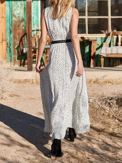 Women's Dresses Polka Dot Print V-Neck Sleeveless Dress - Maxi Dresses - Instastyled | Online Fashion Free Shipping Clothing, Dresses, Tops, Shoes - 29/06/2022 - 30-40 - color-pink