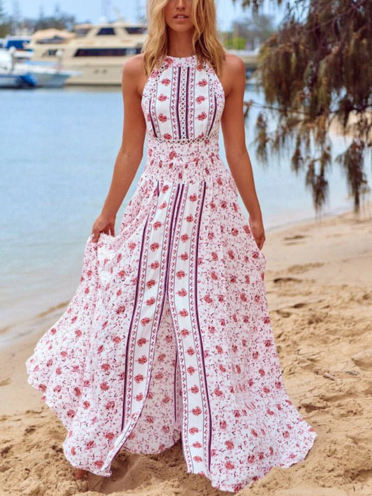 Women's Dresses Printed Backless Sleeveless Halter Neck Maxi Dress - Maxi Dresses - Instastyled | Online Fashion Free Shipping Clothing, Dresses, Tops, Shoes - 13/1/2023 - 40-50 - color-white