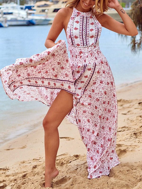 Women's Dresses Printed Backless Sleeveless Halter Neck Maxi Dress - Maxi Dresses - Instastyled | Online Fashion Free Shipping Clothing, Dresses, Tops, Shoes - 13/1/2023 - 40-50 - color-white