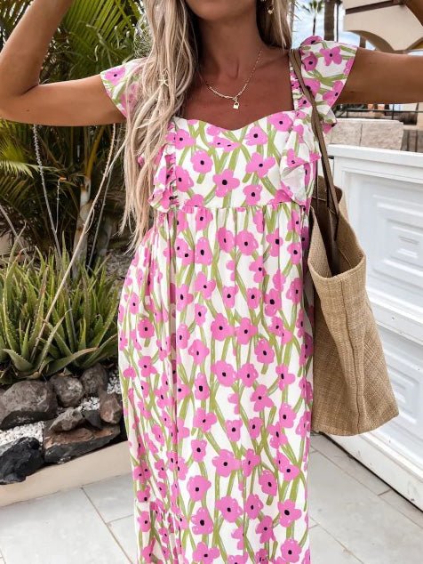 Women's Dresses Printed Bare Back Ruffle Sleeve Dress - Maxi Dresses - Instastyled | Online Fashion Free Shipping Clothing, Dresses, Tops, Shoes - 24/05/2022 - 30-40 - color-blue