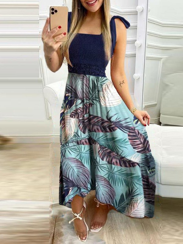 Women's Dresses Printed Belted Straptop Irregular Dress - Maxi Dresses - Instastyled | Online Fashion Free Shipping Clothing, Dresses, Tops, Shoes - 17/02/2022 - 30-40 - color-blue