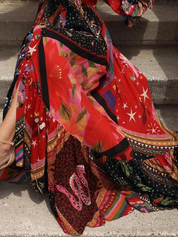 Women's Dresses Printed Bohemian V-Neck Long Sleeve Dress - Maxi Dresses - INS | Online Fashion Free Shipping Clothing, Dresses, Tops, Shoes - 20/08/2021 - 40-50 - Category_Maxi Dresses