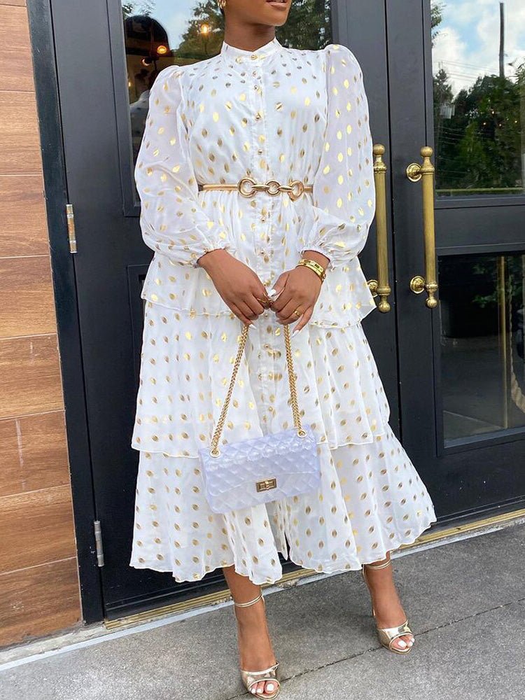 Women's Dresses Printed Button Long Sleeve Ruffle Dress - Maxi Dresses - Instastyled | Online Fashion Free Shipping Clothing, Dresses, Tops, Shoes - 31/08/2022 - color-white - Color_White