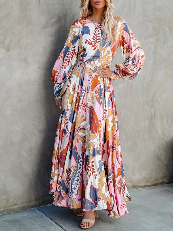 Women's Dresses Printed Crew Neck Long Sleeve Dress - Maxi Dresses - Instastyled | Online Fashion Free Shipping Clothing, Dresses, Tops, Shoes - 15/08/2022 - Color_Multicolor - DRE2208155146