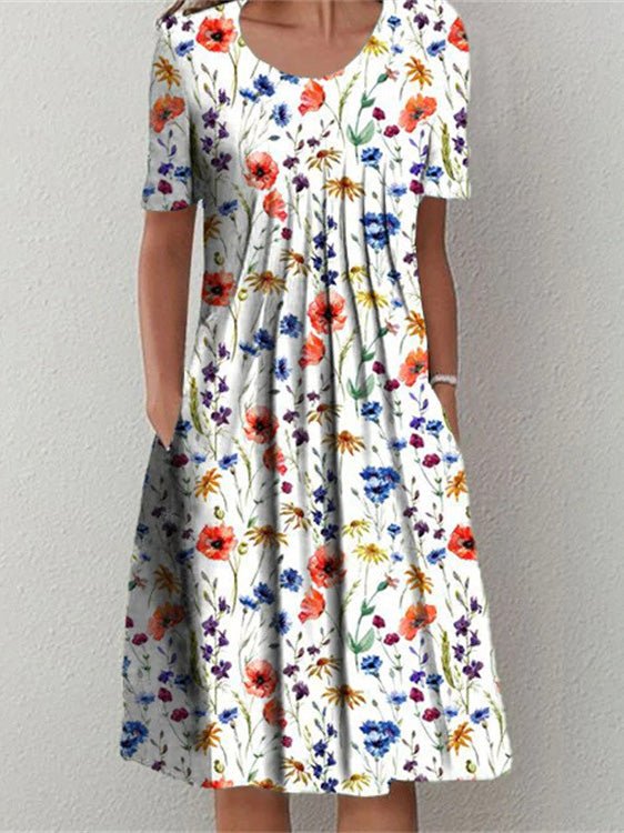 Women's Dresses Printed Crew Neck Short Sleeve Casual Dress - Midi Dresses - Instastyled | Online Fashion Free Shipping Clothing, Dresses, Tops, Shoes - 17/05/2022 - 30-40 - Casual Dresses