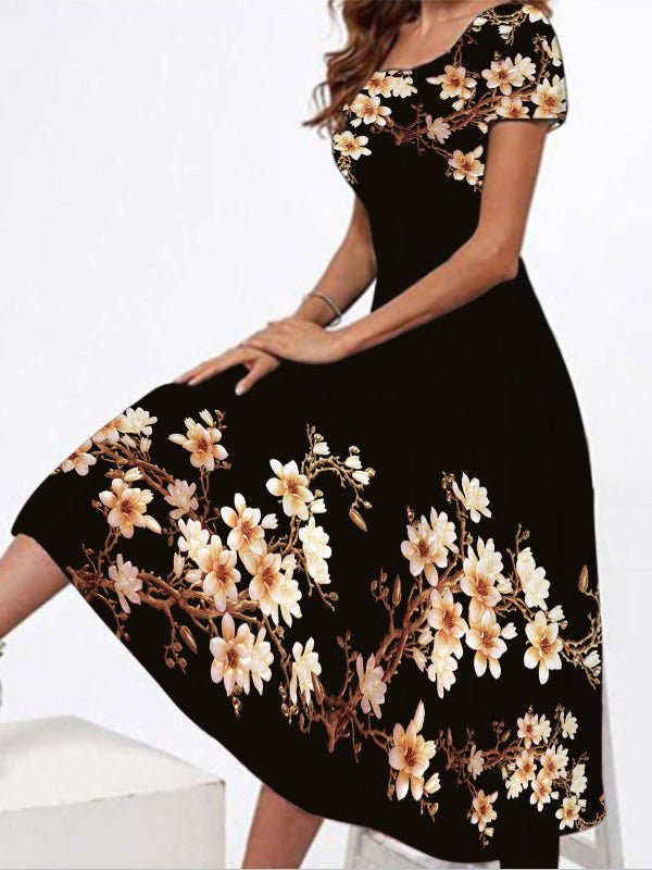 Women's Dresses Printed Crew Neck Short Sleeve Dress - Maxi Dresses - Instastyled | Online Fashion Free Shipping Clothing, Dresses, Tops, Shoes - 10/03/2022 - 30-40 - color-black