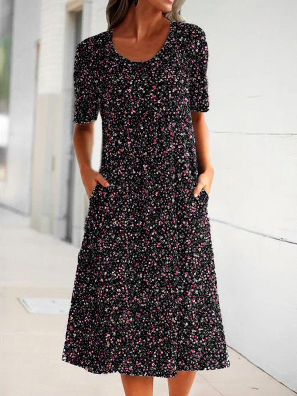 Women's Dresses Printed Crew Neck Short Sleeve Pocket Dress - Midi Dresses - Instastyled | Online Fashion Free Shipping Clothing, Dresses, Tops, Shoes - 23/05/2022 - 30-40 - Casual Dresses