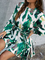 Women's Dresses Printed Green High Waist Long Sleeve Dress - Mini Dresses - Instastyled | Online Fashion Free Shipping Clothing, Dresses, Tops, Shoes - 11/02/2022 - color-green - Color_Green