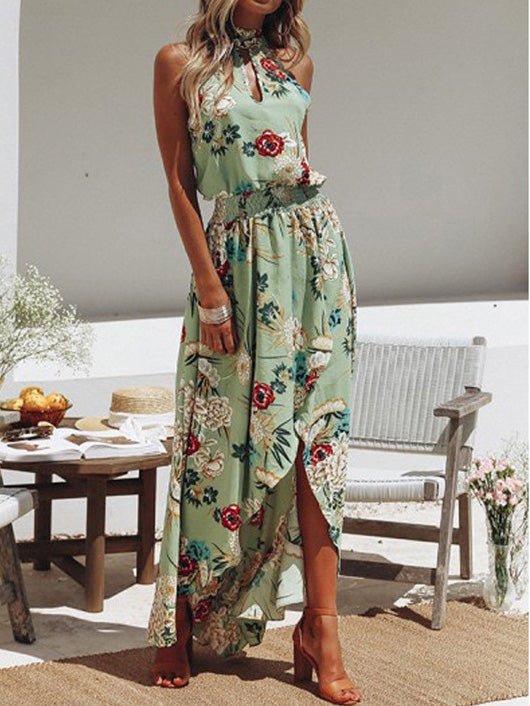 Women's Dresses Printed Halter Off Shoulder Elastic Waist Irregular Dress - Maxi Dresses - Instastyled | Online Fashion Free Shipping Clothing, Dresses, Tops, Shoes - 27/06/2022 - 30-40 - color-black