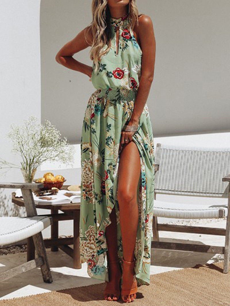 Women's Dresses Printed Halter Off Shoulder Elastic Waist Irregular Dress - Maxi Dresses - Instastyled | Online Fashion Free Shipping Clothing, Dresses, Tops, Shoes - 27/06/2022 - 30-40 - color-black