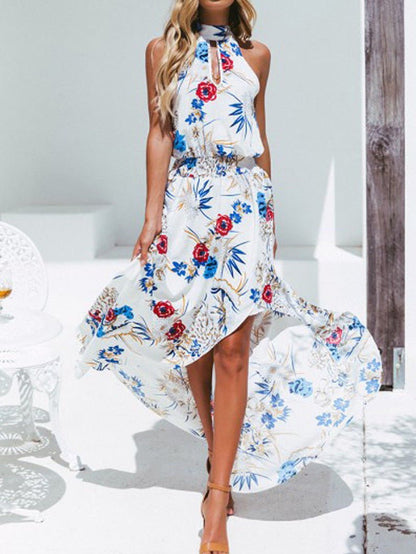 Women's Dresses Printed Halter Off Shoulder Elastic Waist Irregular Dress - Maxi Dresses - Instastyled | Online Fashion Free Shipping Clothing, Dresses, Tops, Shoes - 27/06/2022 - 30-40 - color-black