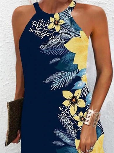 Women's Dresses Printed Halter Off-Shoulder Sleeveless Dress - Mini Dresses - Instastyled | Online Fashion Free Shipping Clothing, Dresses, Tops, Shoes - 06/06/2022 - 30-40 - color-blue