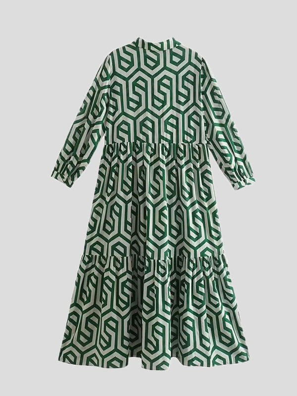 Women's Dresses Printed Lapel Long Sleeve Shirt Dress - Maxi Dresses - Instastyled | Online Fashion Free Shipping Clothing, Dresses, Tops, Shoes - 16/09/2022 - Color_Black - Color_Green