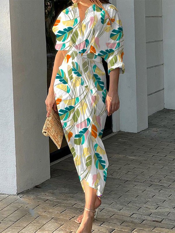 Women's Dresses Printed Lapel Single Breasted Long Sleeve Shirt Dress - Maxi Dresses - Instastyled | Online Fashion Free Shipping Clothing, Dresses, Tops, Shoes - 24/06/2022 - Color_Green - Color_Purple