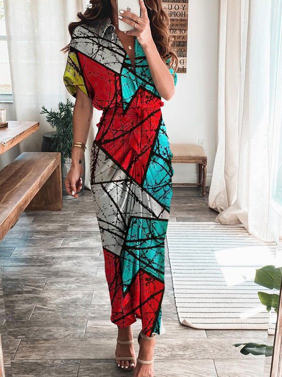 Women's Dresses Printed Lapel Tie Shirt Dress - Maxi Dresses - Instastyled | Online Fashion Free Shipping Clothing, Dresses, Tops, Shoes - 28/07/2022 - Color_Black - Color_Blue