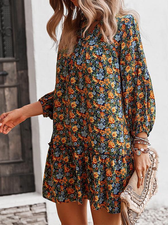 Women's Dresses Printed Long Sleeve Casual Holiday Dress - Mini Dresses - INS | Online Fashion Free Shipping Clothing, Dresses, Tops, Shoes - 10/08/2021 - 30-40 - Category_Mini Dresses