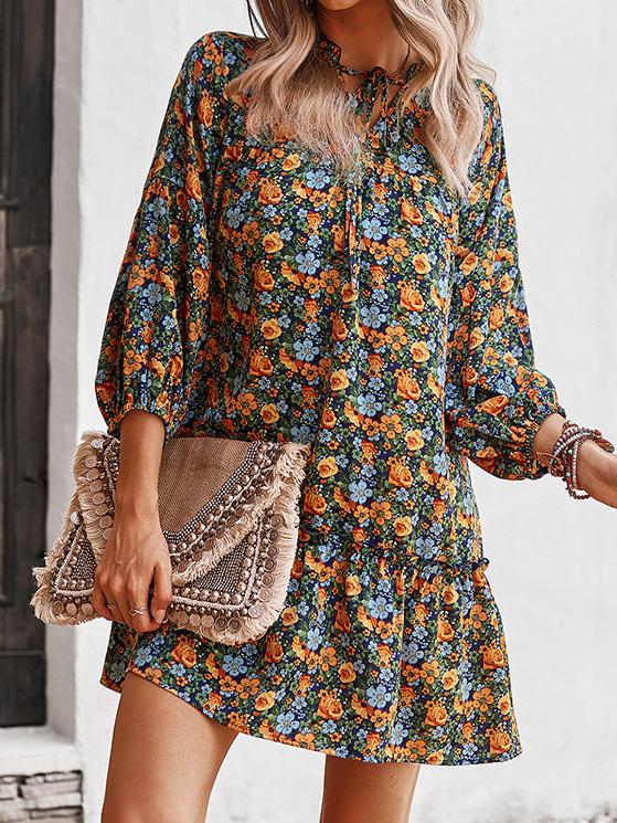 Women's Dresses Printed Long Sleeve Casual Holiday Dress - Mini Dresses - INS | Online Fashion Free Shipping Clothing, Dresses, Tops, Shoes - 10/08/2021 - 30-40 - Category_Mini Dresses