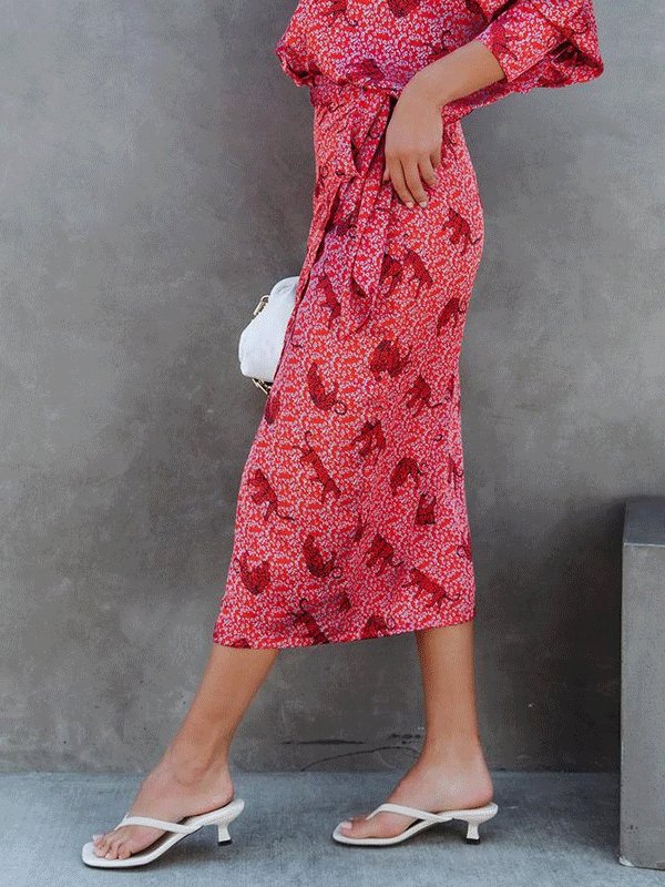Women's Dresses Printed Long Sleeve Lapel Shirt Dress - Midi Dresses - INS | Online Fashion Free Shipping Clothing, Dresses, Tops, Shoes - 09/10/2021 - Color_Green - Color_Red