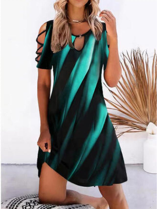 Women's Dresses Printed Off-Shoulder Short Sleeve Dress - Mini Dresses - Instastyled | Online Fashion Free Shipping Clothing, Dresses, Tops, Shoes - 17/02/2022 - 30-40 - Casual Dresses