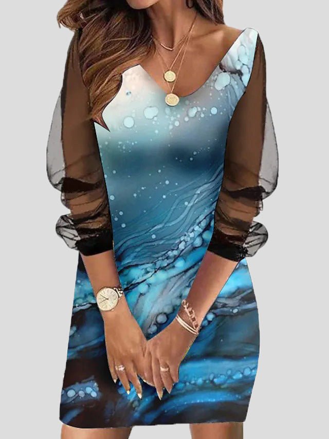 Women's Dresses Printed Slim Fit Mesh Long Sleeve Dress - Mini Dresses - Instastyled | Online Fashion Free Shipping Clothing, Dresses, Tops, Shoes - 20-30 - 25/02/2022 - Casual Dresses