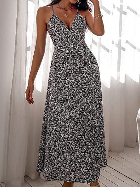 Women's Dresses Printed Sling Bare Back Sleeveless Dress - Maxi Dresses - Instastyled | Online Fashion Free Shipping Clothing, Dresses, Tops, Shoes - 04/03/2022 - 30-40 - color-black