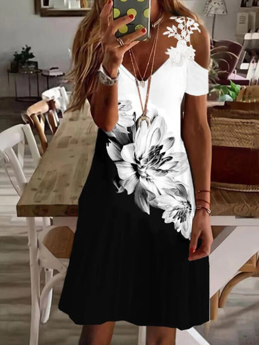 Women's Dresses Printed Sling V-Neck Short Sleeve Dress - Mini Dresses - Instastyled | Online Fashion Free Shipping Clothing, Dresses, Tops, Shoes - 20-30 - 28/03/2022 - color-black
