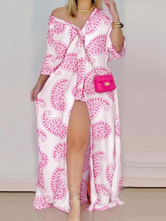 Women's Dresses Printed Slit Long Sleeve Irregular Dress - Maxi Dresses - INS | Online Fashion Free Shipping Clothing, Dresses, Tops, Shoes - 27/09/2021 - Color_Black - Color_Pink
