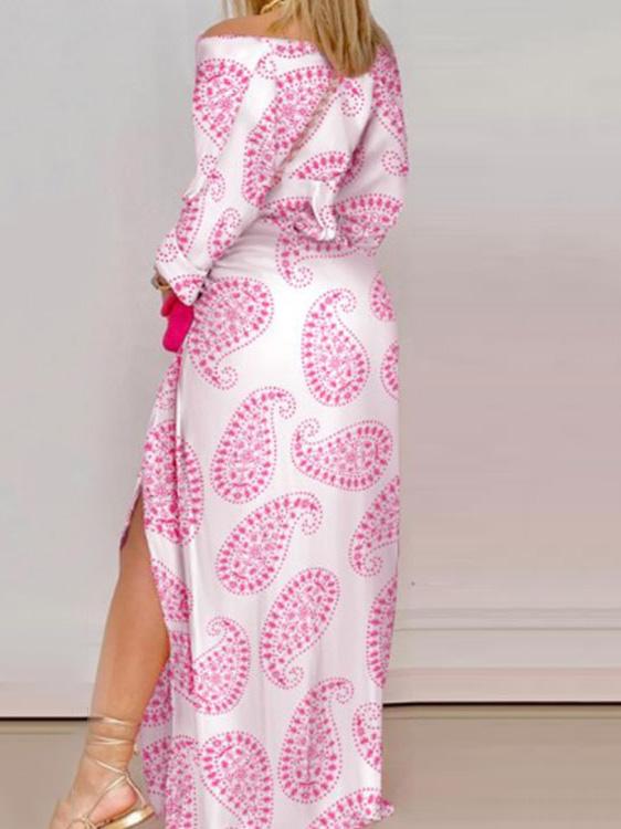 Women's Dresses Printed Slit Long Sleeve Irregular Dress - Maxi Dresses - INS | Online Fashion Free Shipping Clothing, Dresses, Tops, Shoes - 27/09/2021 - Color_Black - Color_Pink